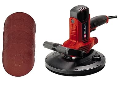 Einhell Lijadora de construcción en seco TC-DWS 225 (1220 W, placa de lijado con cepillo de corona, aspiración de polvo integrada, incl. 6 papeles de lija de Ø 225 mm)