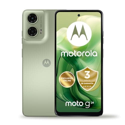 Motorola Moto G24, 8GB(4+4GB RAM Boost)/128GB, España, Pantalla HD+6,56", Cámara Dual 50 MP + 2MP, Dolby Atmos, Android 14, 5000 mAh con Carga TurboPower 15W (Incluido),Dual SIM,Incluye Funda,Verde