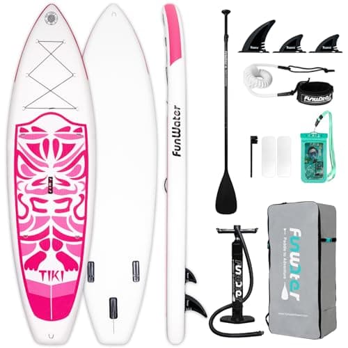 FunWater Paddle Surf Hinchable Tabla de Paddle Surf Stand Up Paddle Board Tiki Sup para Adultos y Jóvenes Premium Antideslizante (Pink, 320 * 83 * 15 CM)