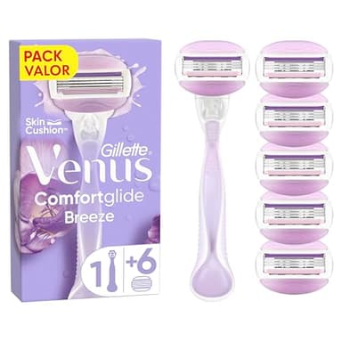 Gillette Venus Comfortglide Breeze, Maquinilla De Mujer, 1 Mango + 6 Recambios, 3 Hojas, Para Una Depilación Suave, Apurada Y Duradera