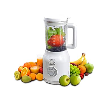 SOGO MixMaster. Batidora Licuadora Americana de Vaso de 1200W con Jarra de Cristal de 1.8L con Cuchillas de 6 Hojas en Acero Inoxidable, Programas, Limpieza Facil, Color: Blanco (BAT-SS-5525-W)