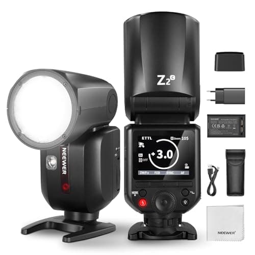 NEEWER Z2-C 2.4G TTL Flash Speedlite Cabeza Redonda Compatible con Canon, Speedlight 76Ws con UI Mejorada, Lámparas de Modelar, Interruptor TTL/M Quick TCM, 1/8000s HSS, Batería 2600mAh,Paño Limpieza