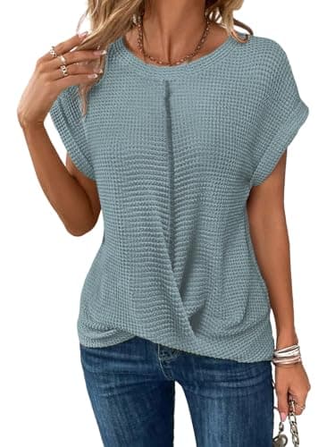 iSpchen Chaleco de Ganchillo para Mujer sin Mangas con Detalle de Malla - Chaleco Tejido para Vestir Casual,Azul,XXL