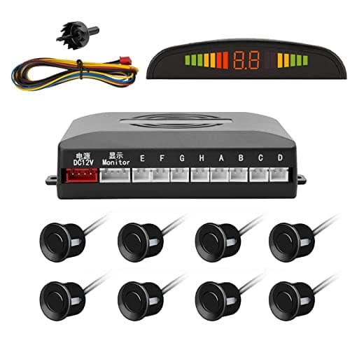 TKOOFN Kit de Sensor de Aparcamiento,Sistema de Sensor de Estacionamiento,8 Sensores para el Coche de Sistema de aparcamiento digital con pantalla LED - Negro