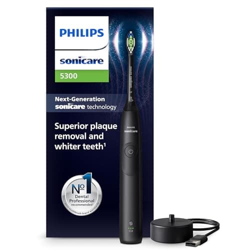 Philips Sonicare 5300 cepillo dental eléctrico, cepillo dental sónico con 2 niveles de intensidad, alerta de presión, EasyStart, SmarTimer y BrushPacer, negro, modelo HX7101/01 [Nueva Tecnología]