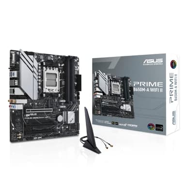ASUS Prime B650M-A WiFi II Placa Base AMD B650 (Micro-ATX, DDR5, PCIe 5.0, M.2, Ethernet de 2,5 GB, Wi-Fi 6, DisplayPort, VGA, HDMI, SATA 6 Gbps, USB 3.2 Gen 2, BIOS Flashback, Aura Sync), Negro