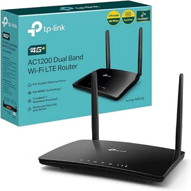 TP-Link Enrutador Archer MR550 4G+ Cat6 300 Mbps, Wi-Fi AC1200 de doble banda, con SIM, microSIM, puerto Gigabit LAN/WAN, MU-MIMO, sin configuración, TP-Link Tecnología OneMesh