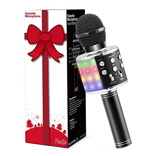 Fede Micrófono Karaoke Bluetooth, Microfono Inalámbrico Karaoke Portátil con luz LED Multicolor para Niños Canta Partido Musica, Compatible con Android/iOS PC o Teléfono Inteligente