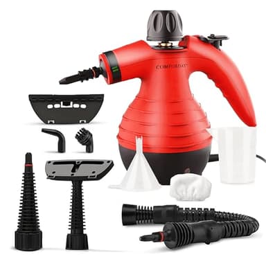Limpiador de Vapor de Mano, Limpiador de Vapores Portátil de Usos Múltiples con 9 Accesorios para Quitar Manchas, Alfombras, Cortinas, Asientos de Auto, Cocina, Chinches, Piso, Baño (rojo)