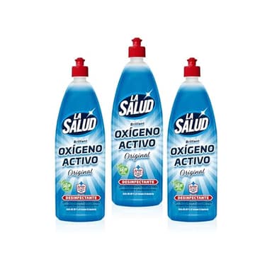 LA SALUD Limpiahogar Multiusos Oxígeno Activo 1L - Limpiador quitamanchas Desinfectante Sin Lejía, Elimina el 99,9% de Bacterias, Virus y Manchas, Cuidado Completo del Hogar, Pack Ahorro 3 Unidades