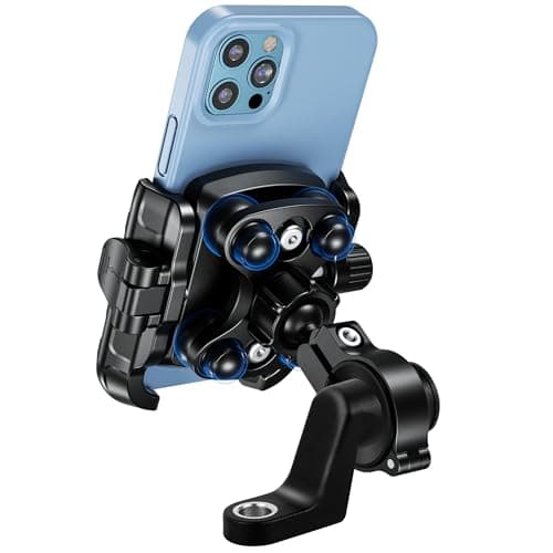 MOGGAM Soporte movil moto y scooter antivibración con cuerpo y anilla de aluminio para montaje en manillar y espejo retrovisor - Soporte telefono moto con regulacion 360º compatible con movil 5,4-7,2"