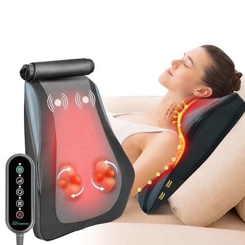 Snailax Masajeador Cervical y Espalda con Calor, Cojín de Masaje Shiatsu, masajeador de espalda Shiatsu, masajeador eléctrico de espalda para cuello/Cervical/hombros, regalos mamá/papá/mujeres