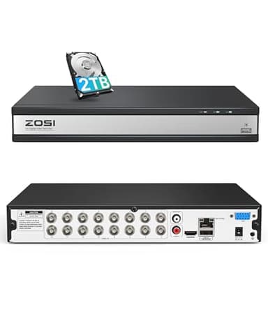 ZOSI 1080p 16CH H.265+ CCTV DVR Grabador de Vídeo con 2TB Disco Duro para Kit Cámara de Vigilancia, Alarma de Movimiento, Acceso Remoto