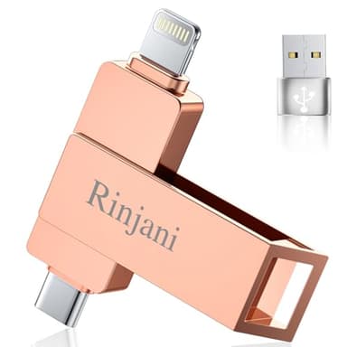 (Sin App) Pendrive 128 GB para iPhone Apple Certificación,Rinjani Pen Drive USB C para iPhone 15/16,OTG Android Smartphone,iPad,Mac,PC,Memoria USB 3.0 Externa Photo Stick Flash DriveMFi Lightning