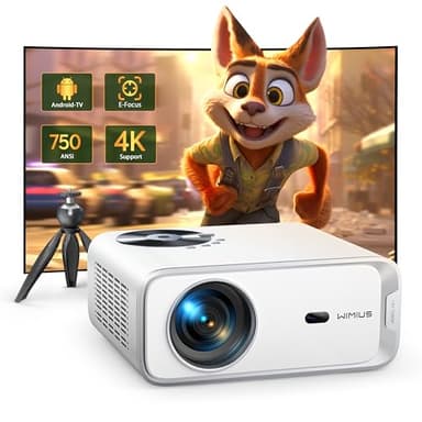 【Netflix/Android TV & Enfoque Eléctrico】 Proyector 4K, 26000 Lúmenes WiMiUS WiFi Bluetooth Proyector Full HD 1080P Nativo Auto Keystone, Zoom 50% Proyector WiFi Cine en Casa HDMI/USB/PS5 con Trípode