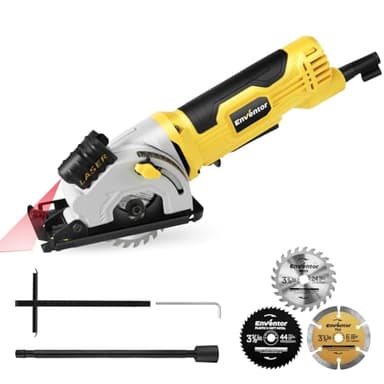 Enventor Mini Sierra Circular, 580W 4000RPM Mini Sierra Circular de Mano con 3 Hojas(85mm), Guía Láser, Regla de Escala, Motor de Cobre Puro, para Madera, Metal Blando, Azulejos, Plástico con Cable