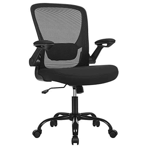 SONGMICS - Silla de Oficina ergonómica de Lona, sillón, Soporte Lumbar Acolchado, Mecanismo basculante, Asiento Ancho de 53 cm, reposabrazos abatibles, Negro OBN37BK