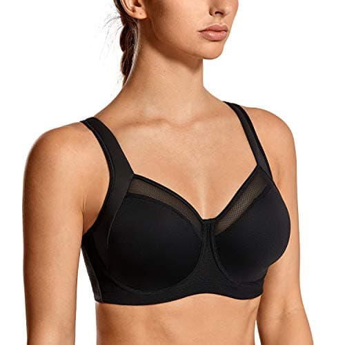 SYROKAN Sujetador Deportivo Mujer Alto Impacto con Aros y Espalda Cruzada sin Forro Negro 110D