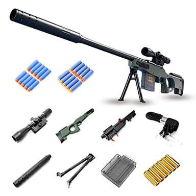 Funthy Rifle de Francotirador de Espuma 98K con Alcance 20 Dardos Oficiales 6 Casquillos de Bala Rifle de Francotirador de Juguete Manual para Mayores de 8 años-AWM