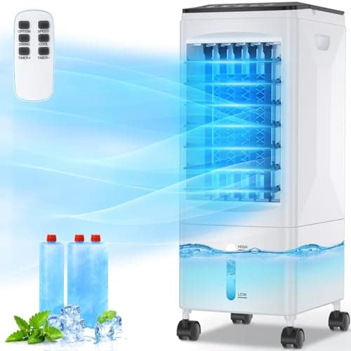 Aire Acondicionado Móvil 3 en 1 Enfriador de Aire Portátil Climatizador Evaporativo Ventilador Humidificador con Tanque de Agua 5.5L, 3 Velocidades, Temporizador, Climatizador para Hogar Oficina