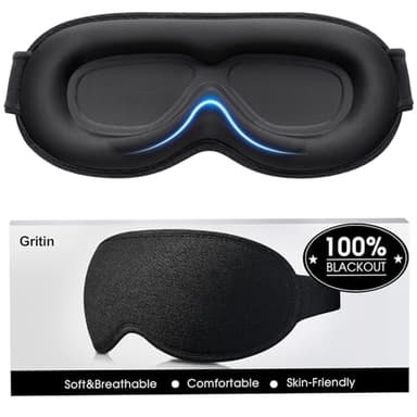 Gritin Antifaz para Dormir para Mujer y Hombre, Anti-Luz Máscara de Dormir Sin Presión Ocular - Diseño Ergonomico 3D para Las Pestañas y Los Movimientos Oculares, Ultrasuave & Cómodo Sleep Mask