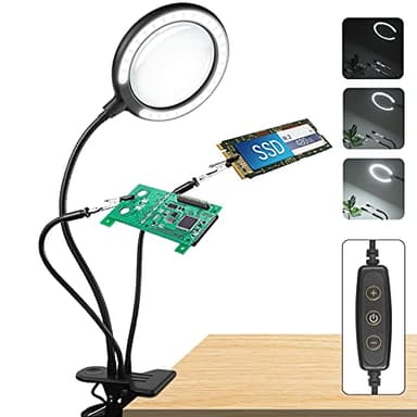 Lupa con Luz Lámpara de Aumento LED de luz Diurna 3X, Lupa de Abrazadera con 6 ajustes de luz Ajustables para Lectura, Personas Mayores, Pasatiempos, Manualidades…