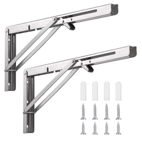 Nutabevr 2 Piezas Bisagras Mesa Plegable Inoxidable, Montados en la Pared Soporte de Estante Plegable Pesado, Soporte Estantería Plegable, Escuadras para Estanterias Ahorrar Espacio