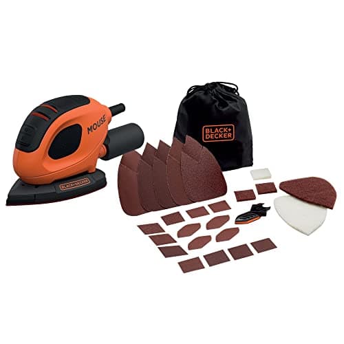 BLACK+DECKER Lijadora de ratón 55W, Lijadora de Detalle Compacta con 10 Accesorios y Softbag, BEW230BCA-QS