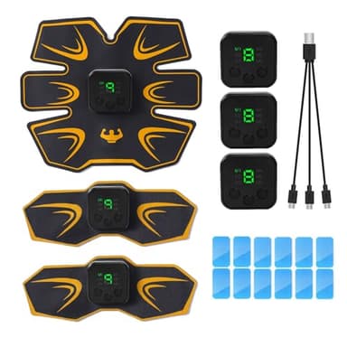 LEMENG Electroestimulador Muscular Abdominales, Abdominales Cinturón, Estimulación USB Recargable ABS Trainer para Abdomen/Brazo/Piernas/Cintura