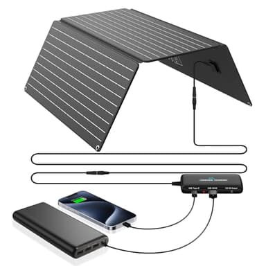 Ecosonique 30W/36W Cargador Solar Portátil IP67 ETFE, 3 Puertos DC19V, USB-A24W, USB-C20W Placa Solar con HUB de Alimentación Extraíble, Panel Solar Plegable para Teléfono, Estación de Energía Pequeña