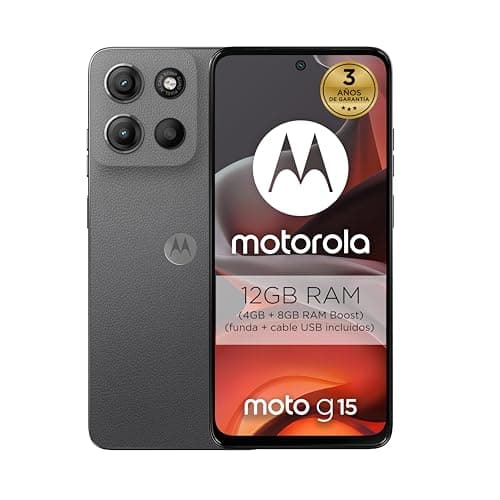 motorola Moto g15 12GB (4GB+8GB RAM Boost)/128GB Gris, España, Pantalla de 6,72” FHD+, Sistema de cámaras de 50 MP y Objetivo Ultra Gran Angular, Batería 5200 mAh, Carga TurboPower™, Cuero Vegano