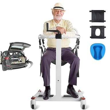 Grua Traslado Enfermos, Silla de Transporte de Acero, Silla de Inodoro Portátil con Elevador de Automóviles, Ayuda de Transferencia de Pacientes para Personas Mayores Discapacitadas Multifuncionales
