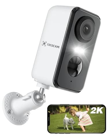 COCOCAM 2K Camara Vigilancia WiFi Interior/Exterior sin Cables, Camara Vigilancia Bateria con AI Reconocimiento PIR Detección de Movimiento Visión Nocturna en Color Audio Bidireccional (1, Negro)