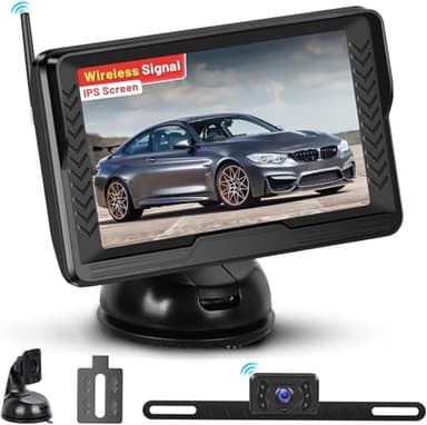 Hikity 5" Kit de Cámara de Visión Trasera inalámbrica Digital, Monitor de Visión Trasera inalámbrico, IP69 Impermeable, AHD 1080P Visión Nocturna para SUV Autocaravana Remolque Furgoneta Pick-up