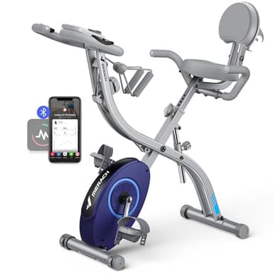 MERACH Bicicleta Estática Plegable 4 en 1, Bici Spinning con Monitor LCD y Medición de Pulso Manual, Bicicletas Fitness Magnéticas con Cómodo Cojín de Asiento, para el Hogar, Ahorro de Espaci