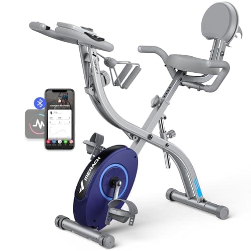 MERACH Bicicleta Estática Plegable 4 en 1, Bici Spinning con Monitor LCD y Medición de Pulso Manual, Bicicletas Fitness Magnéticas con Cómodo Cojín de Asiento, para el Hogar, Ahorro de Espaci