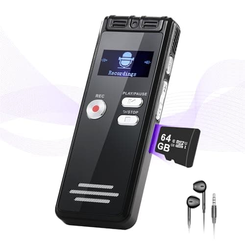 NekSide Grabadora de voz de 64 GB con reproducción, 3072 Kpbs horas de grabación de audio con reducción de ruido para entrevistas/clases/reuniones