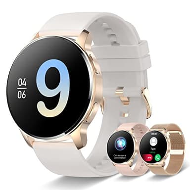 Iaret Reloj Inteligente Mujer con Llamadas,1,32'' Smartwatch Mujer 3 Correas, Pulsera Actividad Presión Arterial Ritmo Cardíaco Oxígeno Sanguíneo Sueño para Android iPhone, Regalo Mujer