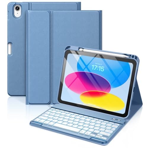 Vobafe Teclado iPad 10 Generación 2022/11 Generación A16 2025 (10.9/11 Pulgada), QWERTY Español Ñ, Retroiluminado de 7 Colores Bluetooth Magnéticamente Teclado para iPad 10/11 Gen, Azul