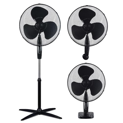 TIENDA EURASIA - Ventilador 3 en 1 | Ventilador Multifunción de Pie, Sobremesa y de Pared | Silencioso | 3 Velocidades | 45 W de Potencia | 2 Posciones Fijo/rotativo | Ø 43 x 125 cm (Negro)