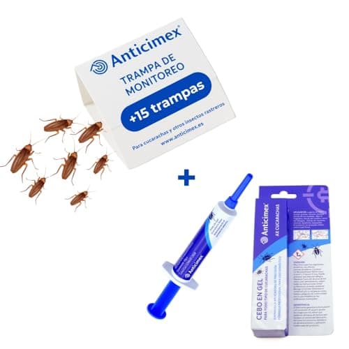 Pack Mata Cucarachas: 15 Trampas Adhesivas + Gel Cucarachas | Trampas Cucarachas sin Químicos ni Biocidas | Jeringuilla Cucarachas | Todo tipo de Cucarachas | Seguridad Niños y Mascotas - ANTICIMEX