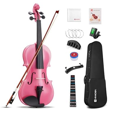 Vangoa 4/4 Violín Acústico Tamaño completo para Adultos Estudiantes Principiantes Violín de Concierto con Estuche Colofonia Afinador Cuerdas Arco, Rosa
