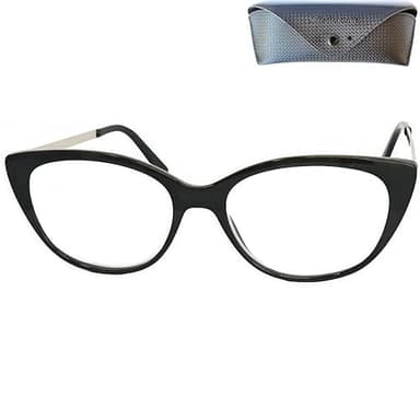 Mini Brille Gafas de Lectura de Ojos de Gato con Grandes Lentes, Funda de Gafas incluye, Montura de Plástico (Negra) con Patillas de Acero Inoxidable Para Leer Para Mujer +2.5 dioptrías