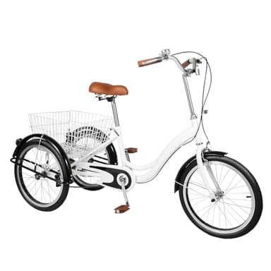 MccoMMon Triciclo de 3 ruedas para adultos de 20 pulgadas, bicicleta de 3 ruedas, bicicleta para adultos y personas mayores, con asiento infantil y cesta de la compra, para ir de compras, picnic,