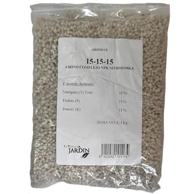 Suinga Abono Fertilizante Triple 15 de 1 kg | 15% Nitrógeno, 15% Fósforo, 15% Potasio, 5% Azufre | Adaptado para Cubrir la Mayoría de Necesidades en Todos los Cultivos