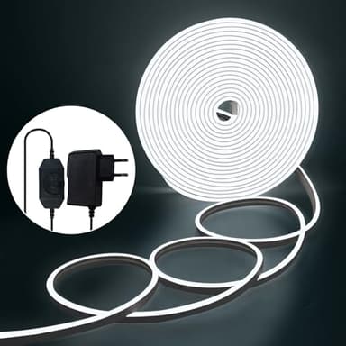 BRIMAX LED de neón Luces Tira Blanco frío 10M 1200 LEDs 24V LED de neón Tira de Luz IP65 impermeable de silicona flexible de neón LED Tira de Luces para el, habitación, decoración al aire libre