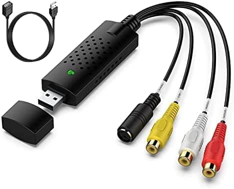 Capturadora de Video y Audio USB Convertidor,tarjeta de captura de vídeo digitaliza vídeo, convertidor de VHS a digital, desde cualquier fuente analógica, incluidos VCR, VHS, DVD,para Windows 11/10/8/
