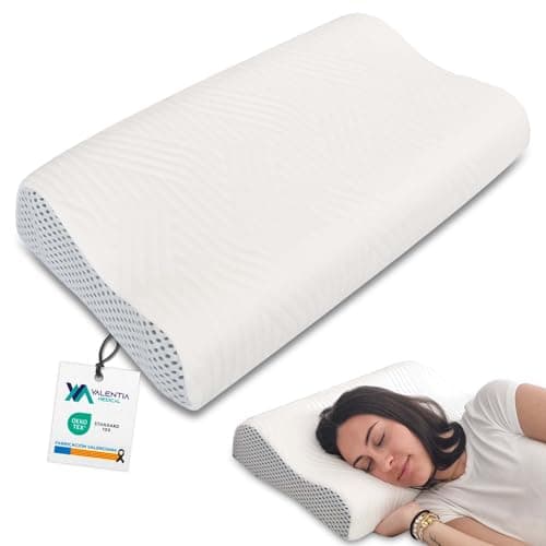 VALENTIA MEDICAL - Almohada Cervicales y Cuello, Almohada Viscoelastica de Doble Altura, Ergonómica, Suave - Funda Exterior Lavable con Cremallera + Funda Interior, Oeko-Tex, Fabricada España