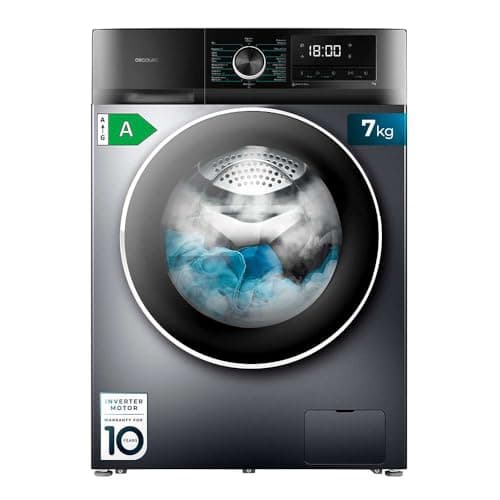 Cecotec Lavadora 7Kg Bolero DressCode 7500 Inverter Steel A. 16 Programas, Baso Consumo, Motor Inverter plus, SteamMax, Pearl Drum, Delay Start, Drum Clean, Display, Allergy Care, Función Stop&Go