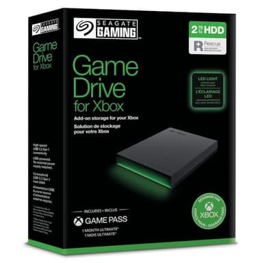 Seagate Game Drive for Xbox 2TB, Unidad de disco duro (HDD) externa portátil, USB 3.2 Gen 1, negra, certificación Xbox, LED RGB, Rescue Services (STKX2000403)